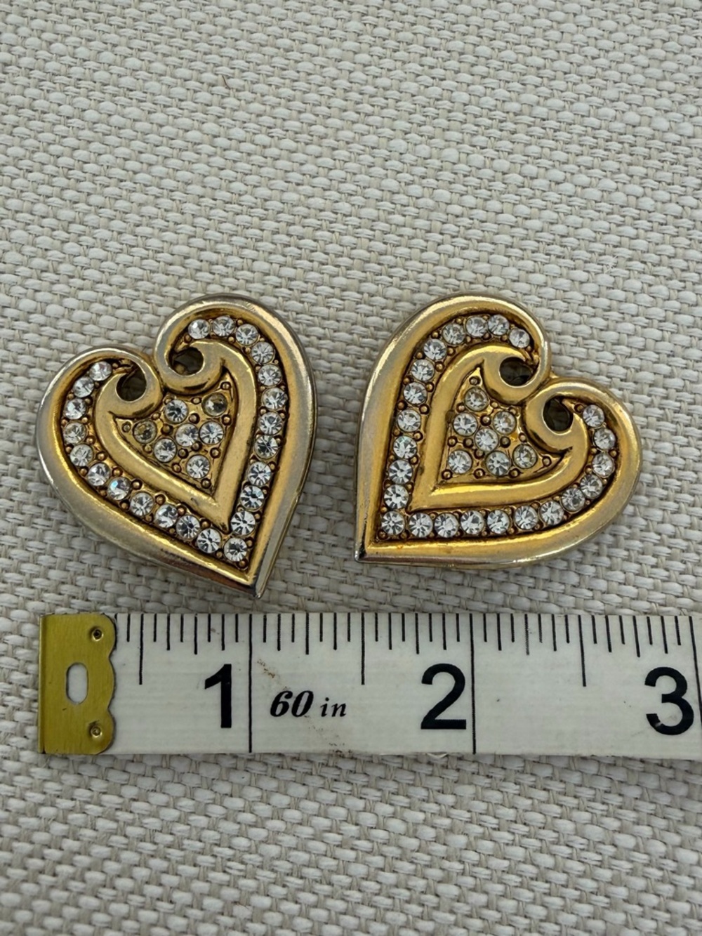 Gold Heart Crystal Vintage clip on Earrings - Elegant Women Jewelry